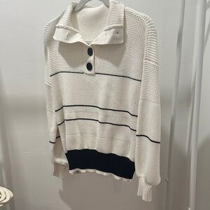 Women's White and Black Striped Sweater